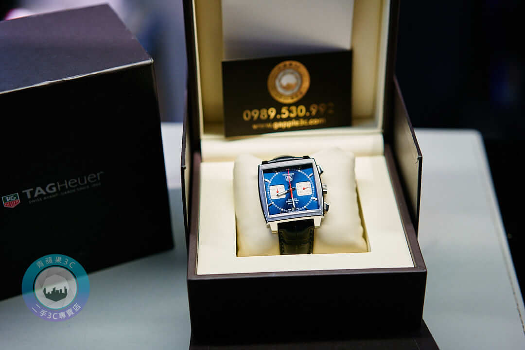 TAG Heuer Monaco 方形計時碼錶，附完整原廠盒裝與店內估價名片實拍照片