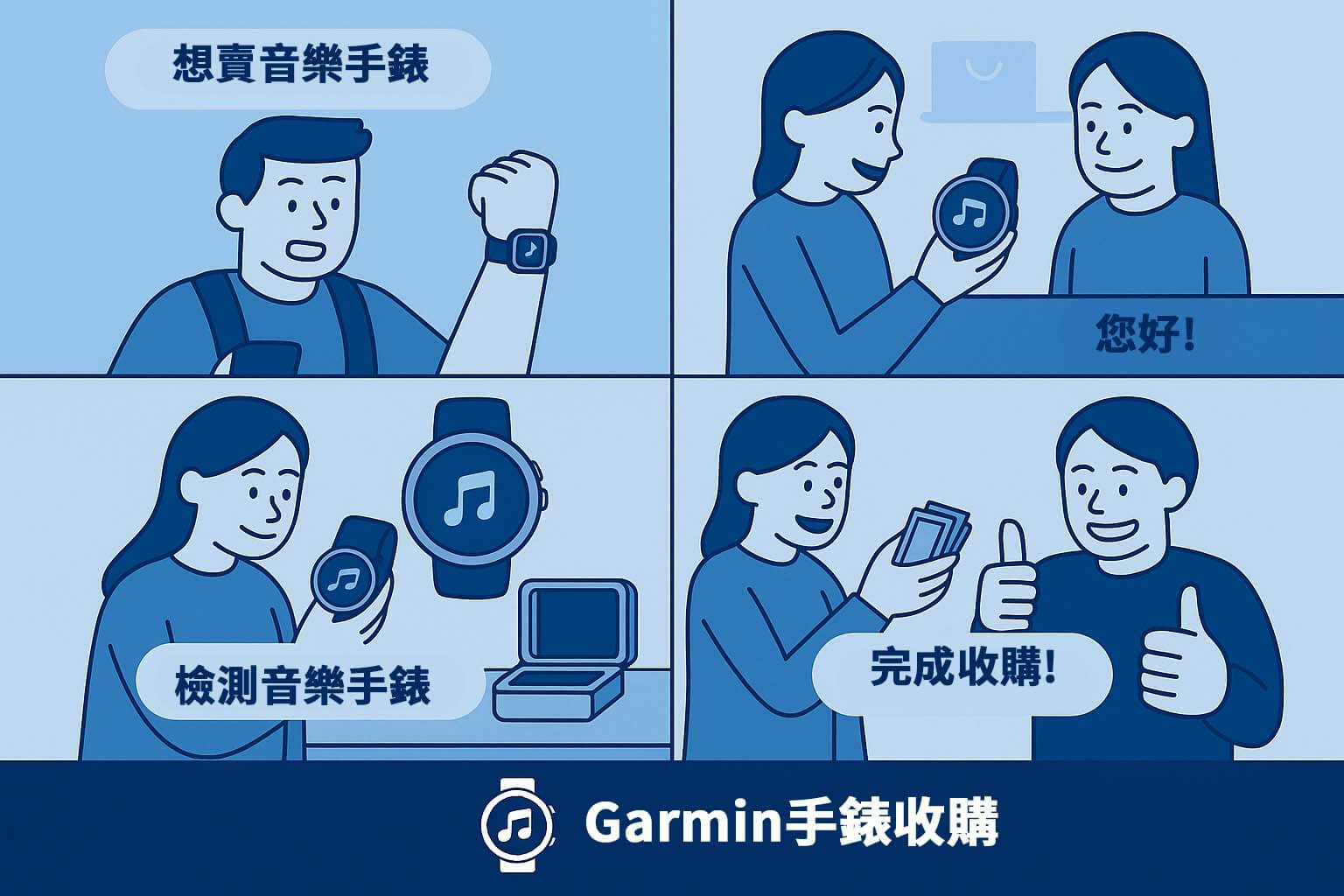 音樂手錶收購流程漫畫|從估價到完成交易輕鬆搞定