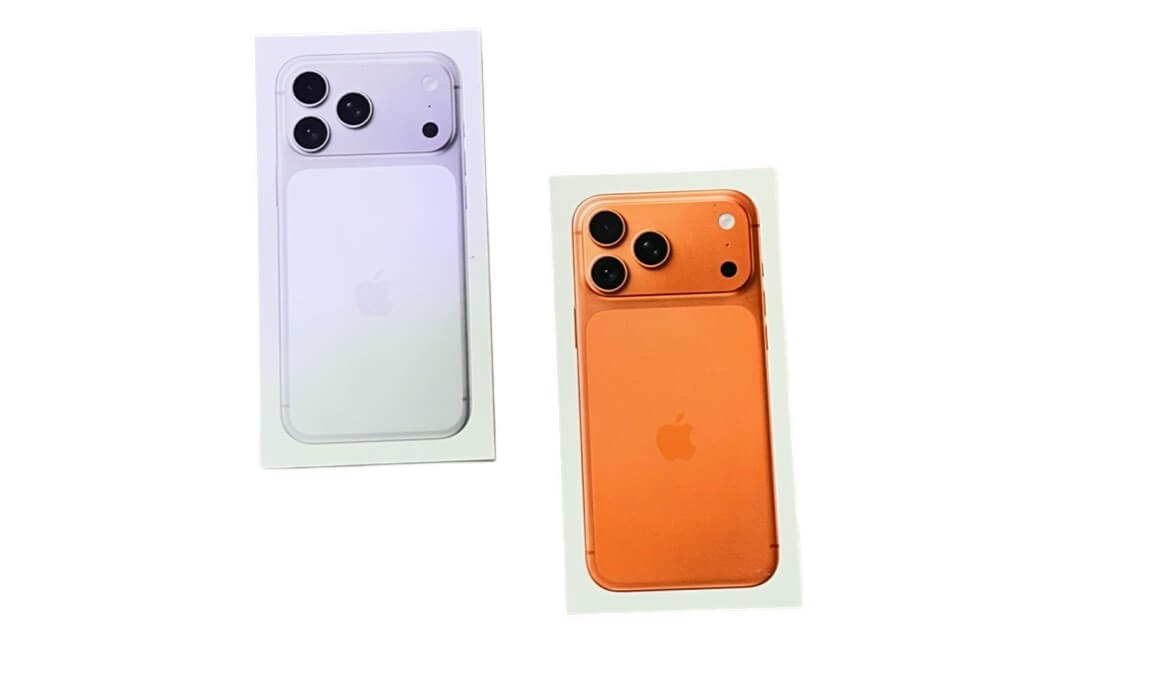 青蘋果3C iPhone 17 Pro Max 銀色與宇宙橙盒裝並排展示 收購回收 vs 質借借錢