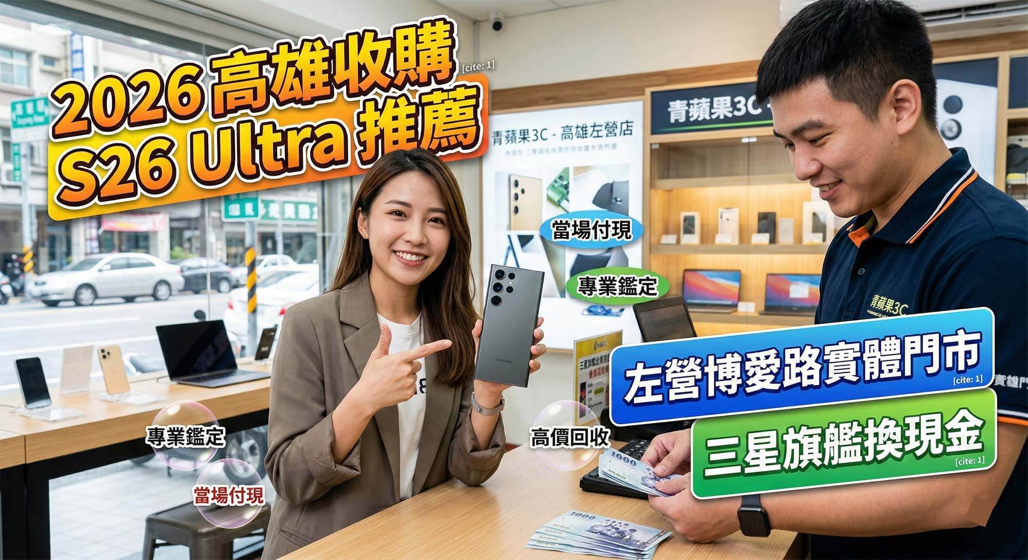 高雄收購S26 Ultra推薦,左營博愛路實體門市三星二手手機專業估價 (Highly recommended Kaohsiung S26 Ultra buyback, professional used Samsung phone valuation at Zuoying Bo'ai Road physical store)